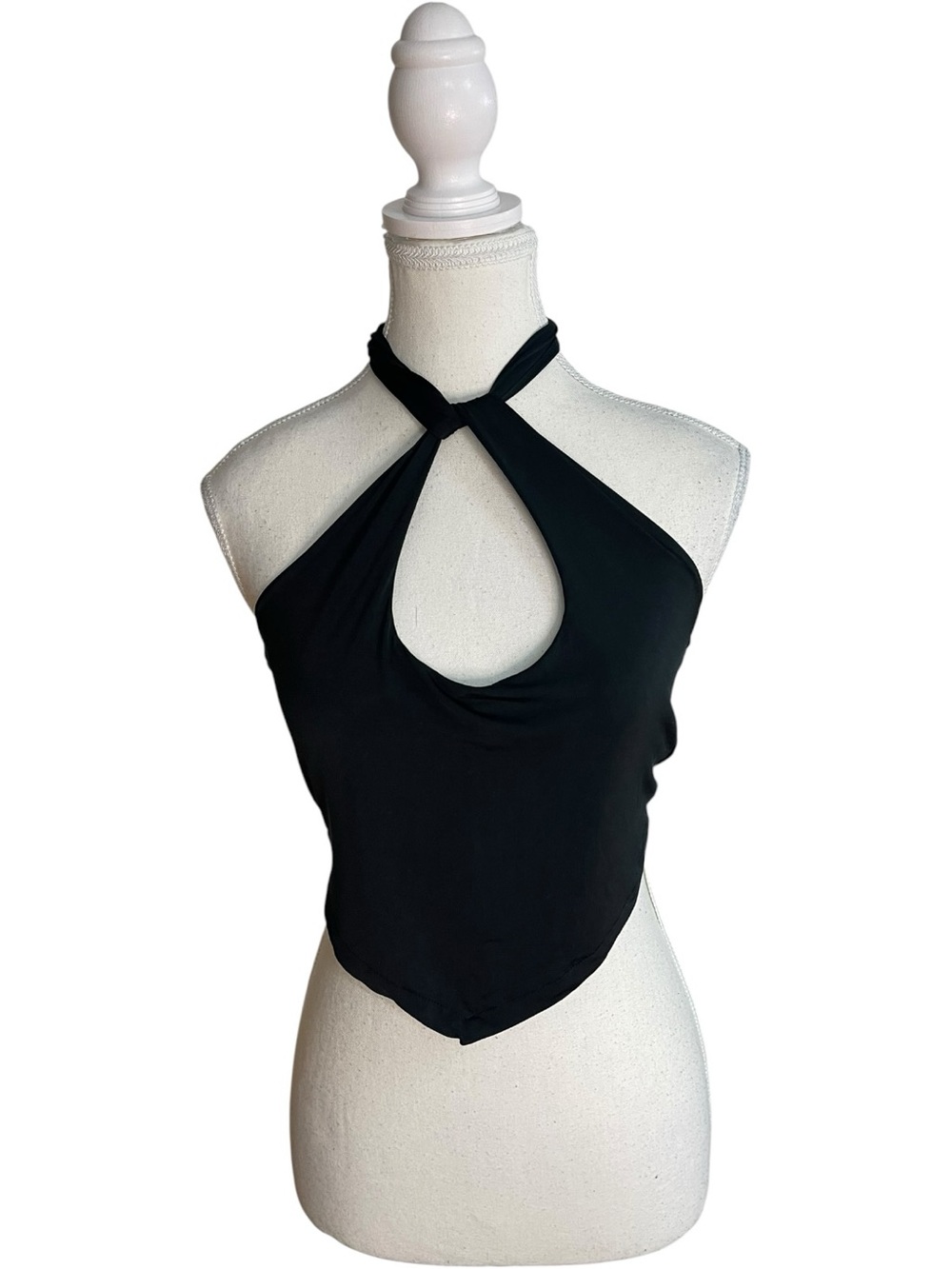 UO Keyhole Crisscross Halter Crop Top Black